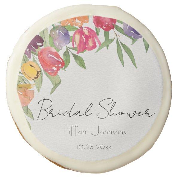 Fun and Bright Tulips and Greenery Bridal Shower Sugar Cookie