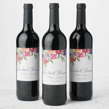 Fun and Bright Tulips and Greenery Bridal Shower Wine Label