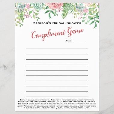 Fun Bridal Shower Fab 5 word Compliment Game