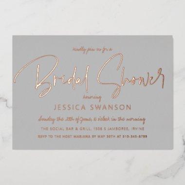 Fun Casual Script Gray  Rose Gold Foil