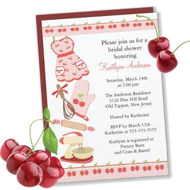 Fun Cherry Retro Kitchen Bridal Shower Invitations