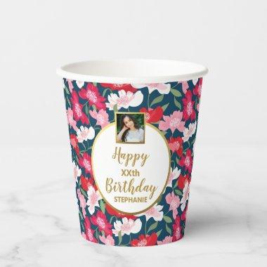 Fun Colorful Flowers Any Age Custom Photo Birthday Paper Cups