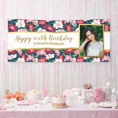 Fun Colorful Flowers, Any Age, Your Photo Birthday Banner