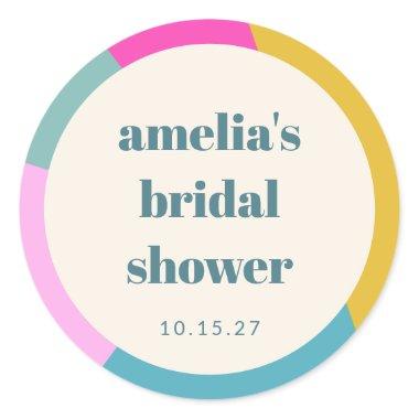 Fun Colorful Geometric Unique Custom Bridal Shower Classic Round Sticker