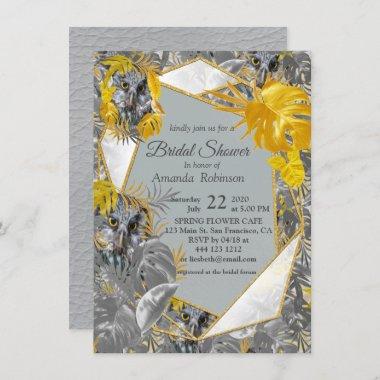 Fun Expressive in Yellow and Grey plant leaves Invitations