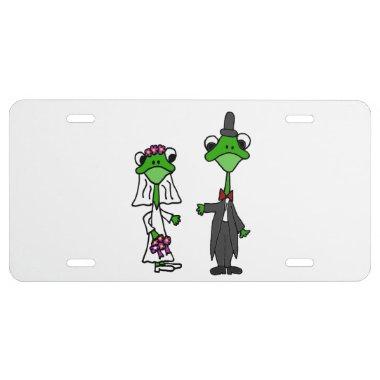 Fun Frog Bride and Groom Wedding Design License Plate