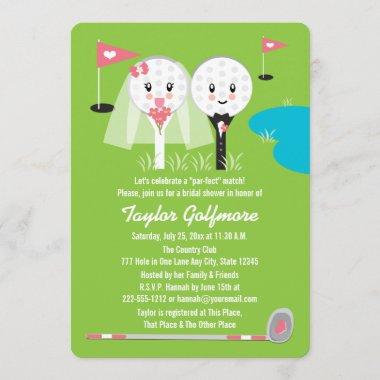 Fun Golf Ball and Tee Bride Groom Bridal Shower Invitations