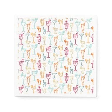 Fun Hand Drawn Cocktail Pattern Wedding Party Napkins