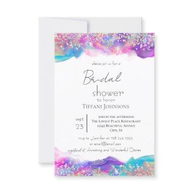 Fun Holographic Ink Glitter Bridal Shower Invitations