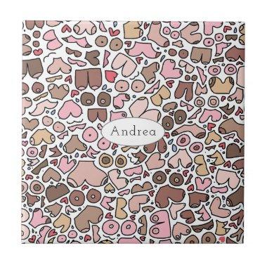 Fun humor neutral breast pattern ceramic tile