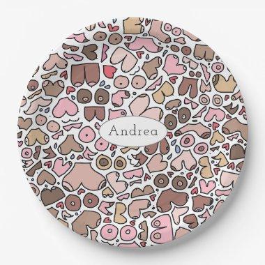 Fun humor neutral breast pattern paper plates