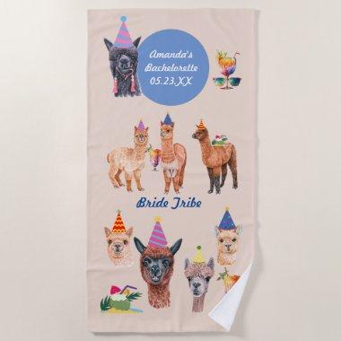 Fun Llamas and Cocktails Bachelorette Party Beach Towel