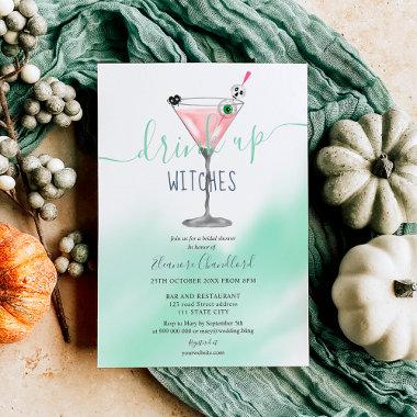 Fun pink cocktail witches Halloween bridal shower Invitations