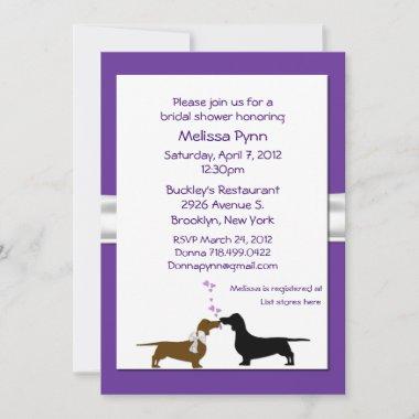 Fun Purple Dachshunds Bridal Shower Invitations