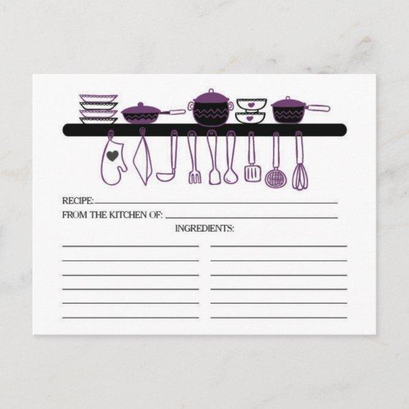 Fun Purple Kitchen Gadgets Bridal Recipe Invitations