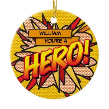 Fun Retro Comic Book HERO Photo Ceramic Ornament