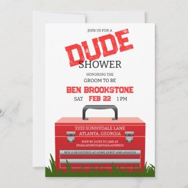 Fun Toolbox Dude Groom Wedding Shower Invitations