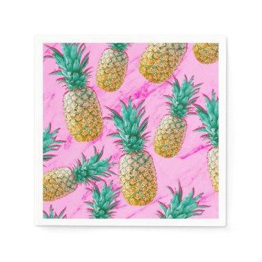 Fun Tropical Pineapples & Pink Marble Chic Party Paper Napkins