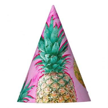 Fun Tropical Pineapples & Pink Marble Chic Party Party Hat