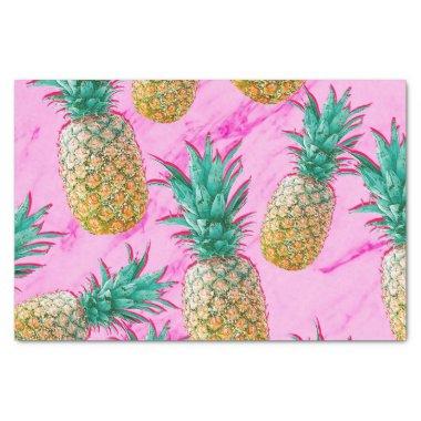 Fun Tropical Pineapples & Pink Marble Chic Party Tissue Paper