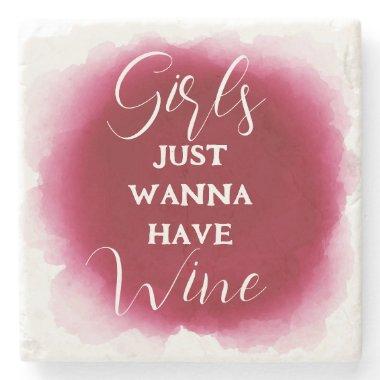 Fun Wine Lover Quote Elegant Burgundy Stone Coaster