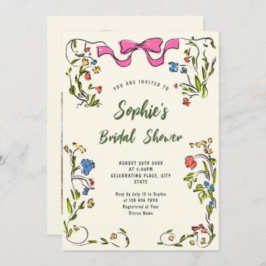 Funky Hand Drawn Scribble Retro Bridal Shower Invitations
