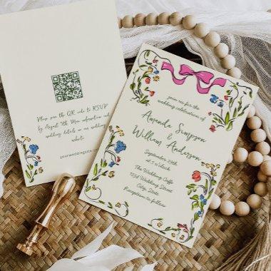 Funky Hand Drawn Scribble Retro Wedding QR code