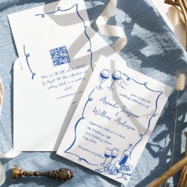 Funky Hand Drawn Scribble Retro Wedding QR code