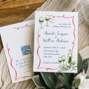 Funky Hand Drawn Scribble Retro Wedding QR code