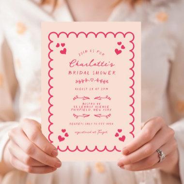 Funky Wave Illustrated Hand Written Bridal Shower Invitations