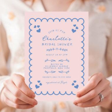 Funky Wave Illustrated Hand Written Bridal Shower Invitations