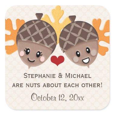 Funny Acorn Couple Favor Square Sticker
