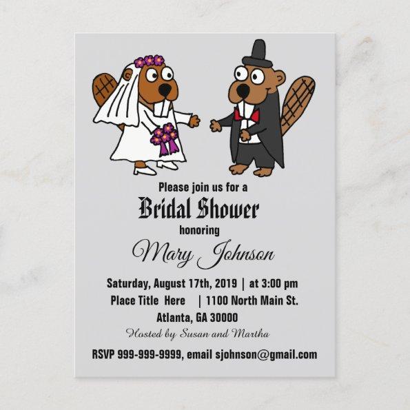 Funny Beaver Wedding Cartoon Invitation PostInvitations