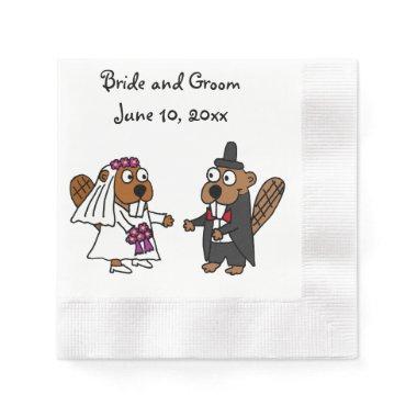 Funny Bride and Groom Beaver Wedding Design Paper Napkins