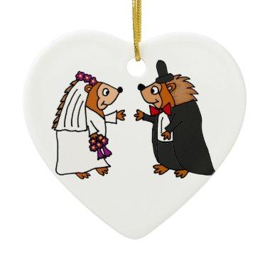 Funny Bride and Groom Hedgehog Wedding Art Ceramic Ornament