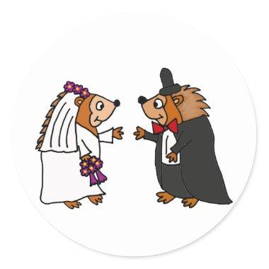 Funny Bride and Groom Hedgehog Wedding Art Classic Round Sticker