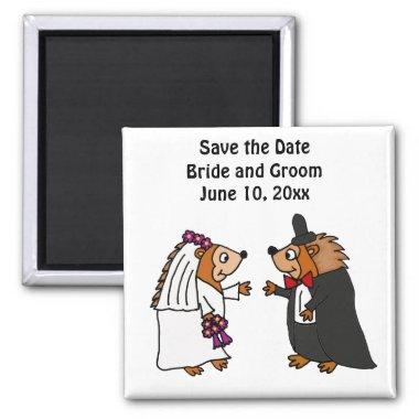Funny Bride and Groom Hedgehog Wedding Art Magnet