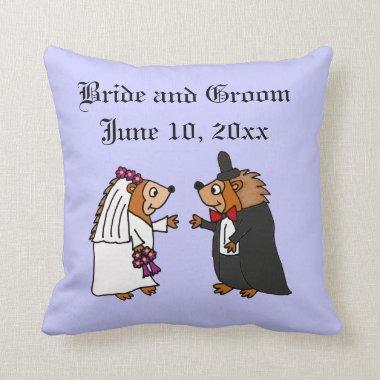 Funny Bride and Groom Hedgehog Wedding Art Throw Pillow