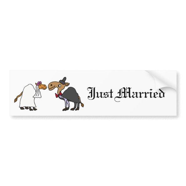 Funny Camel Bride and Groom Wedding Cartoon Bumper Sticker