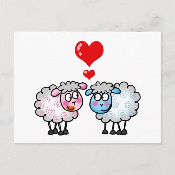 Funny cartoon sheep, Wedding couple PostInvitations