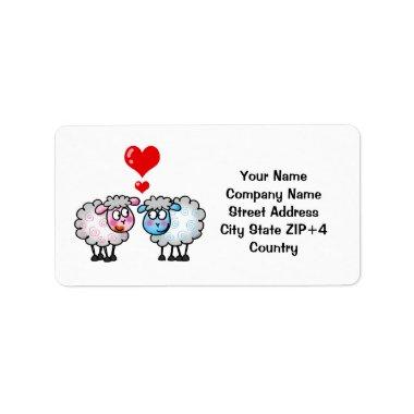 Funny cartoon sheeps, Wedding couple Label