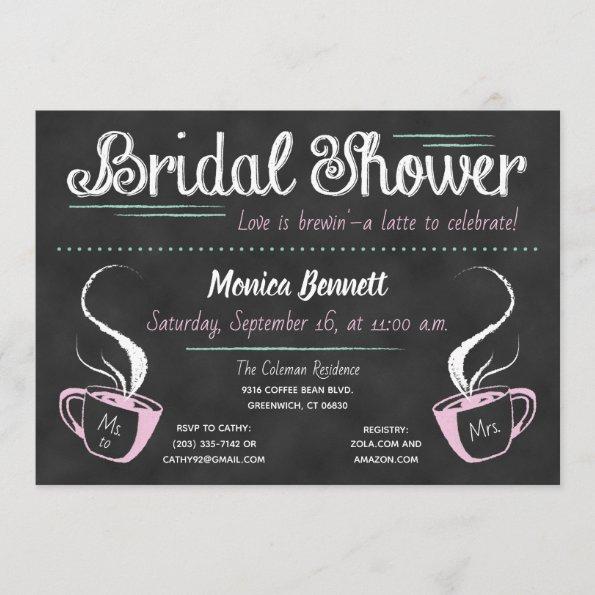 Funny Coffee Chalkboard Bridal Shower Invitations