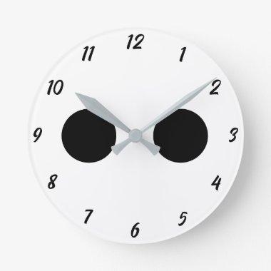 Funny Cute Face Eyes Black White Halloween 2024 Round Clock
