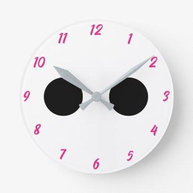 Funny Cute Face Eyes Pink White Halloween Fall Round Clock