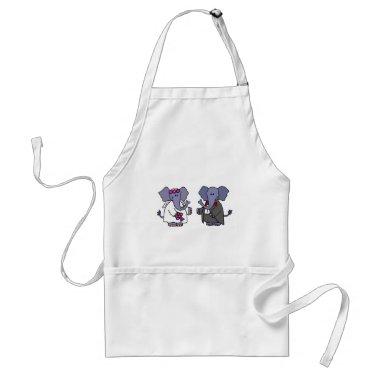 Funny Elephant Bride and Groom Wedding Design Adult Apron