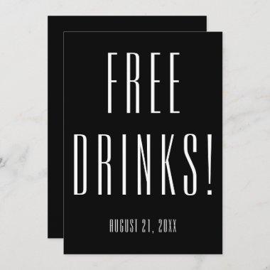 Funny Free Drinks Black Bridal Shower Invitations