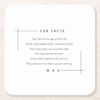 Funny, fun facts minimalist wedding square paper coaster