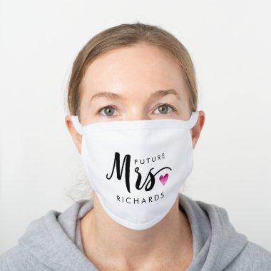 Funny future MRS. Typography pink watercolor heart White Cotton Face Mask