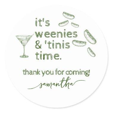 Funny Green Weenies & Tinis Martini Birthday Party Classic Round Sticker