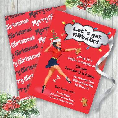 Funny Let's Get Elfed Up Christmas Cocktail Party Invitations
